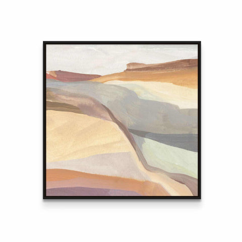 a painting of a desert landscape with a black frame