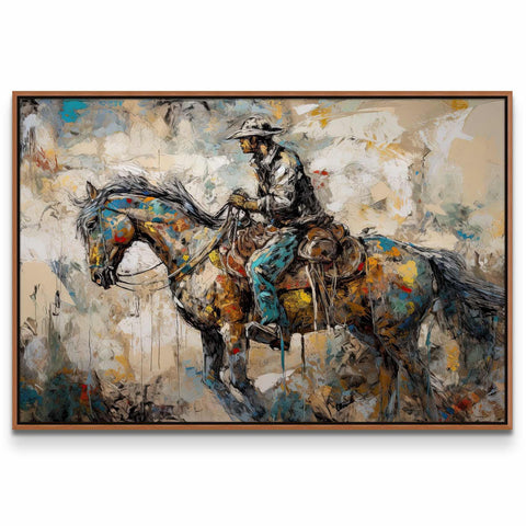 a painting of a cowboy riding a horse