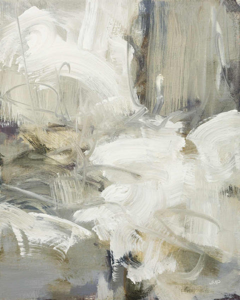an abstract painting with white and grey colors