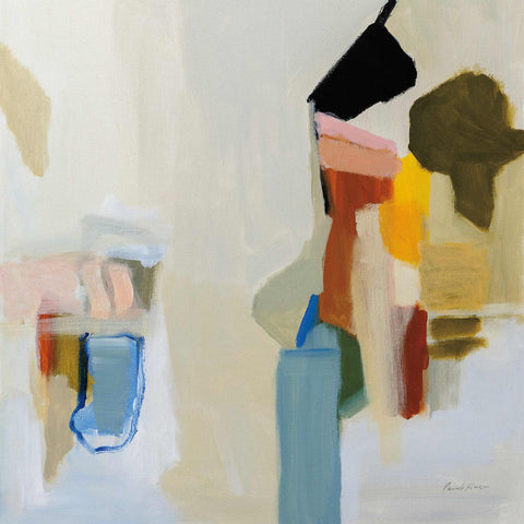 a painting of a blue vase and a white wall