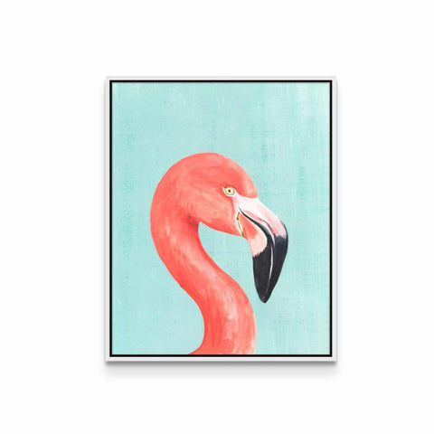 a painting of a pink flamingo on a blue background