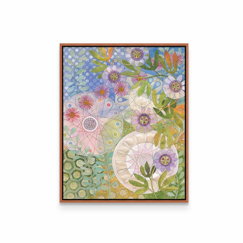 a painting of flowers and leaves on a white background