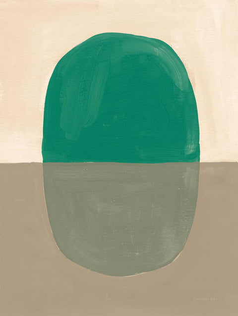 a painting of a green circle on a beige background