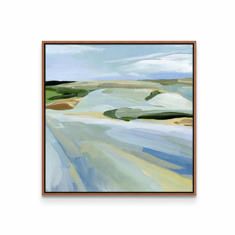 a painting of a landscape in a wooden frame