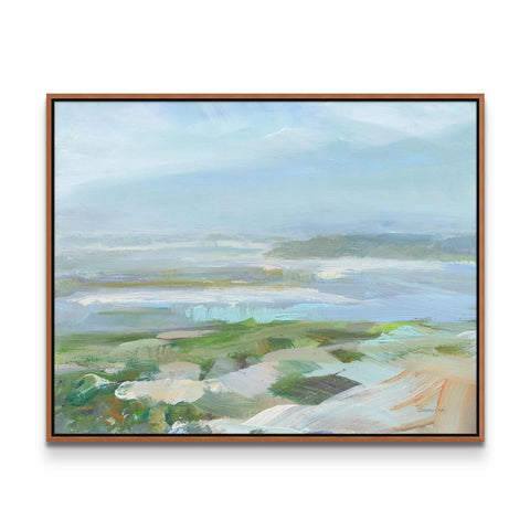 a painting of a landscape in a wooden frame