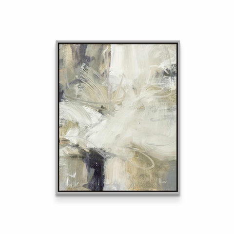 an abstract painting with white and grey colors