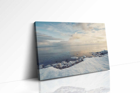 a picture of a snowy landscape on a wall