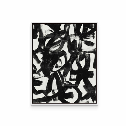 a black and white painting on a white wall