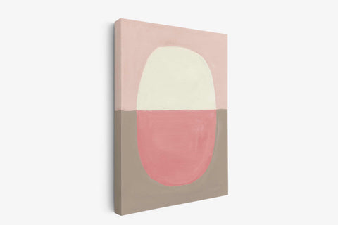 a painting of a pink, white and brown object