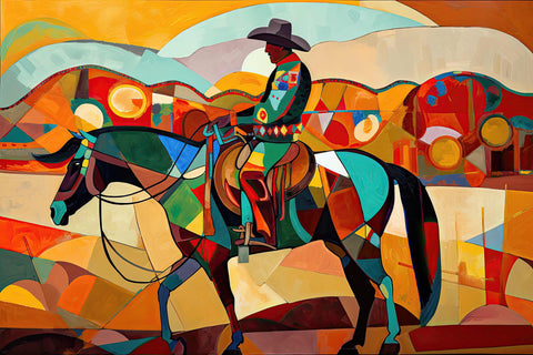 a painting of a man riding a horse