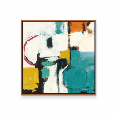an abstract painting in a wooden frame