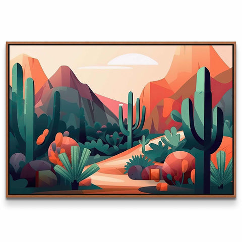 a painting of a desert scene with cactus trees