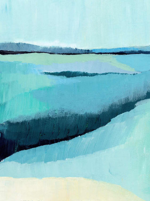 a painting of blue and green water