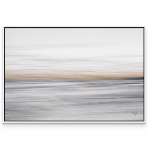 a white and grey painting with a black frame