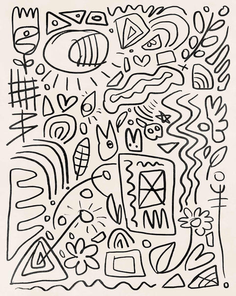 a black and white drawing of abstract shapes