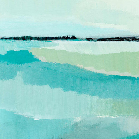 a painting of a blue and green ocean