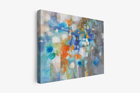 an abstract painting on a white wall