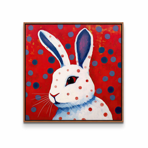 a painting of a rabbit on a red background