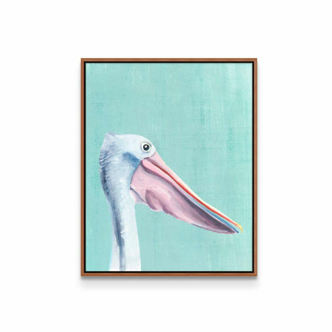 a painting of a white bird with a pink beak