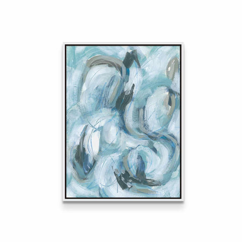 an abstract painting of blue and black shapes