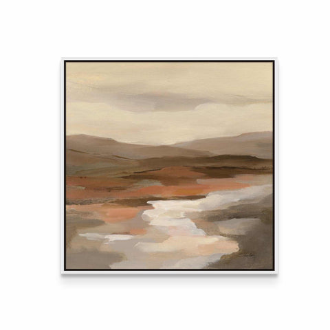 a painting of a landscape with brown and white colors