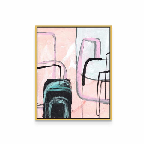 a painting of a chair in a pink room