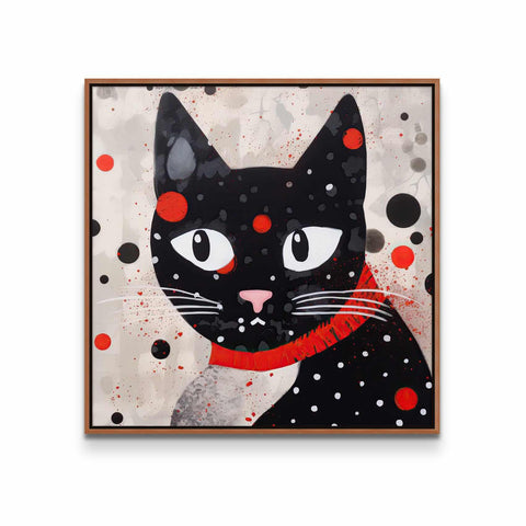 a painting of a black cat wearing a red scarf