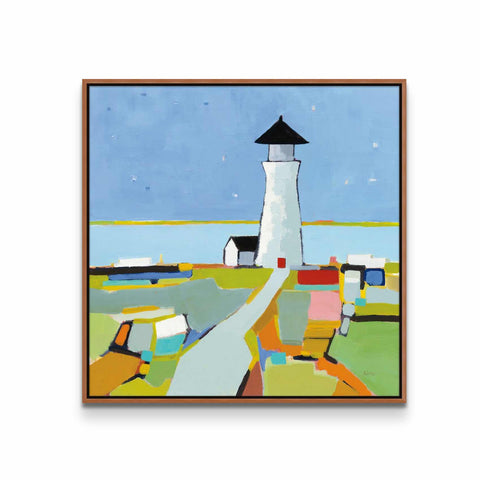 a painting of a lighthouse on a white wall