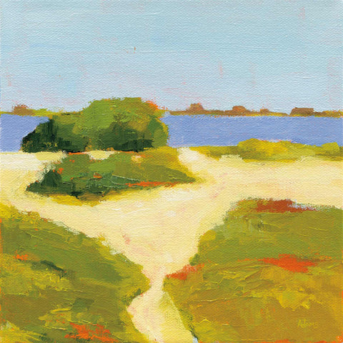 a painting of a path leading to a body of water