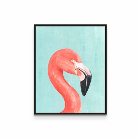 a painting of a pink flamingo on a blue background