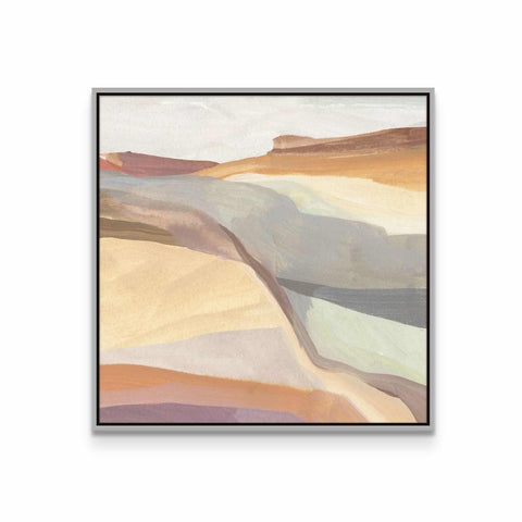 a painting of a desert landscape in pastel tones