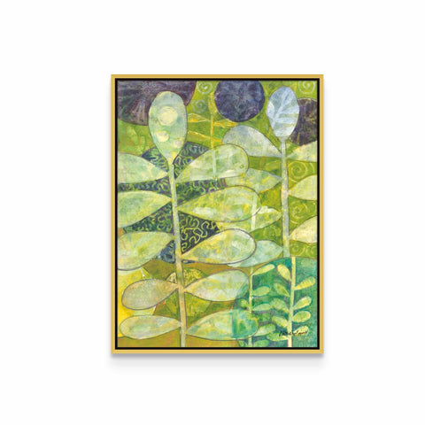 a painting of green leaves on a white background