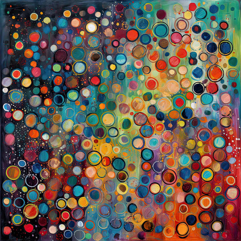 an abstract painting with many circles on it