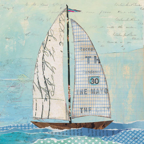 a painting of a sailboat in the ocean