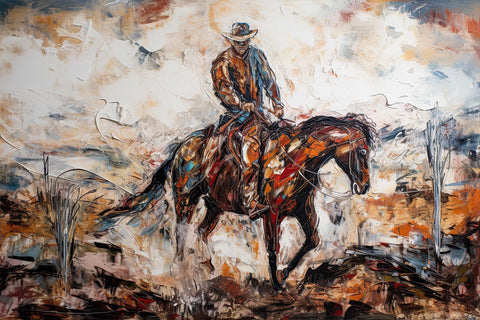 a painting of a man riding a horse