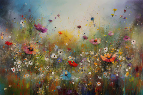 a painting of a field full of flowers