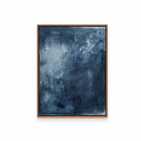 an abstract painting with blue and grey colors