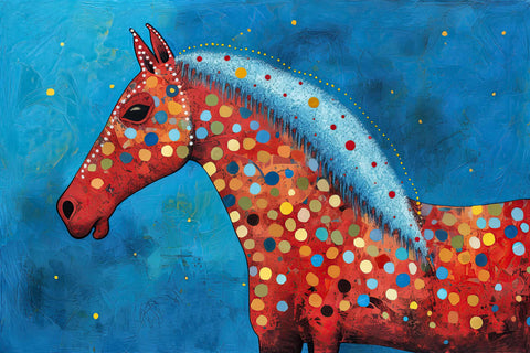 a painting of a horse with a blue background