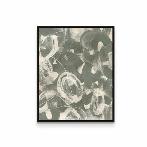 a black and white abstract painting on a wall